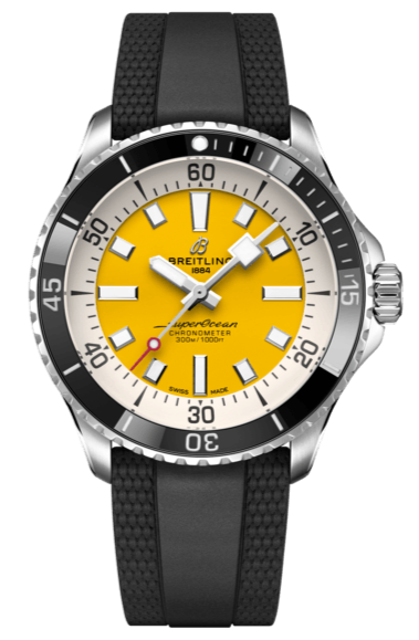 Breitling Superocean Automatic 42mm Yellow Dial Black Rubber Strap Watch for Men - A17375211/1S1
