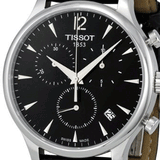 Tissot Tradition Chronograph Black Dial Black Leather Strap Watch For Men - T0636171605700