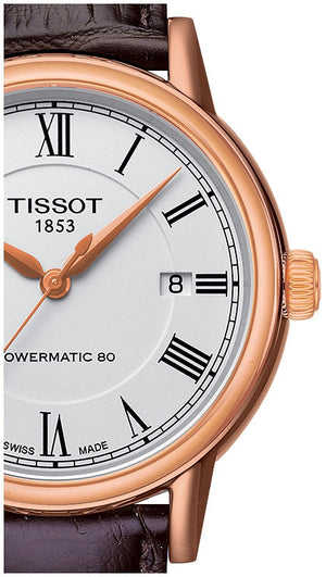 Tissot T Classic Carson Powermatic 80 White Dial Brown Leather Strap Watch for Men - T085.407.36.013.00