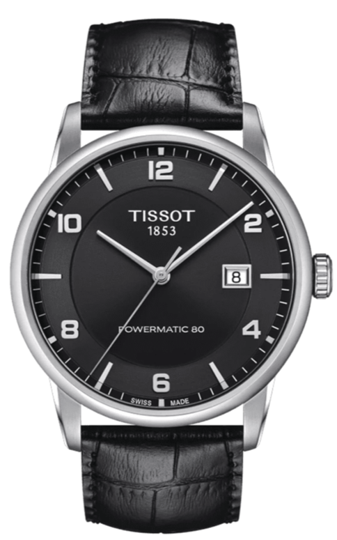 Tissot Luxury Powermatic 80 Black Dial Black Leather Strap Watch For Men - T086.407.16.057.00