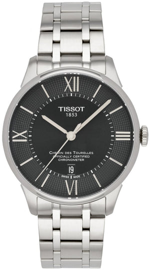 Tissot T Classic Chemin Des Tourelles Chronometer Black Dial Silver Steel Strap Watch For Men - T099.408.11.058.00