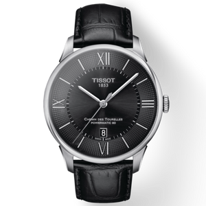 Tissot Chemin Des Tourelles Powermatic 80 Black Dial Black Leather Strap Watch For Men - T099.407.16.058.00