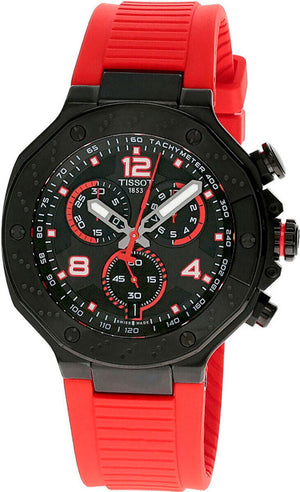 Tissot T Race Chronograph Black Dial Red Rubber Strap Watch For Men - T141.417.37.057.01