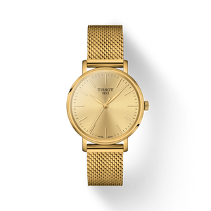 Tissot Everytime Lady Gold Dial Gold Mesh Bracelet Watch for Women - T143.210.33.021.00