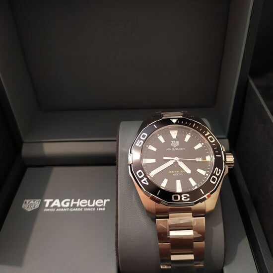 Tag Heuer Aquaracer Quartz Black Dial Silver Steel Strap Watch for Men - WAY101A.BA0746