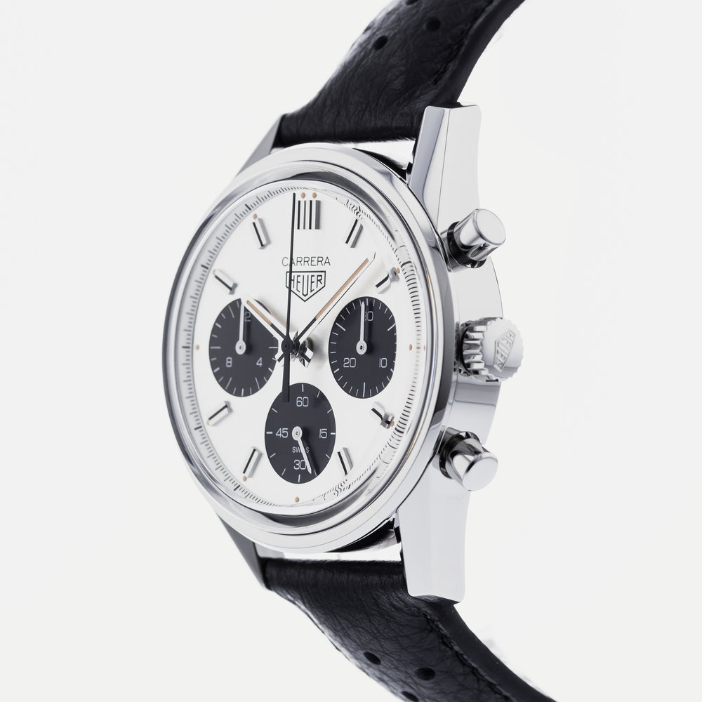 Tag Heuer Carrera Chronograph 60th Anniversary Silver Dial Black Leather Strap Watch for Men - CBK221H.FC8317