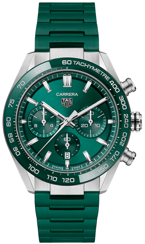 Tag Heuer Carrera Chronograph 44mm Green Dial Green Steel Strap Watch for Men - CBN2A1N.FT6238