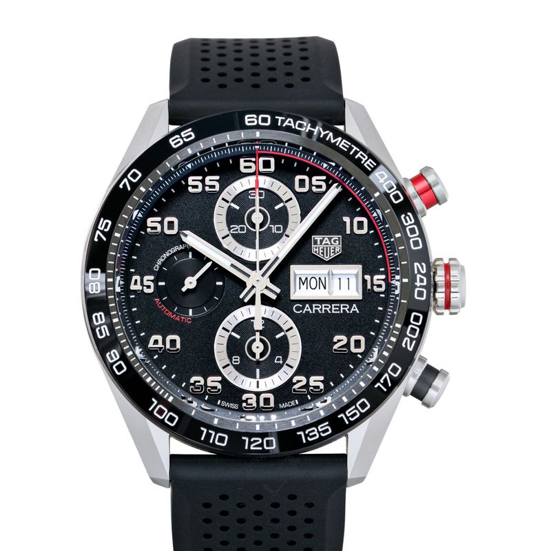 Tag Heuer Carrera Chronograph Black Dial Black Rubber Strap Watch for Men - CBN2A1AA.FT6228