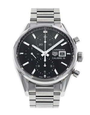 Tag Heuer Carrera Automatic Chronograph Black Dial Silver Steel Strap Watch for Men - CBK2110.BA0715