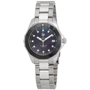 Tag Heuer Aquaracer Quartz Black Dial Silver Steel Strap Watch for Women - WAY131M.BA0748