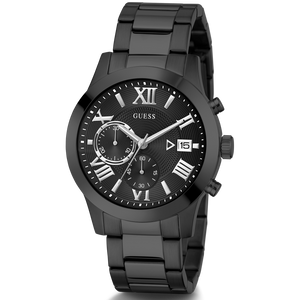 Guess Atlas Chronograph Black Dial Black Steel Strap Watch For Men - W0668G5