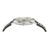 Versace V-Circle Silver Dial Black Leather Strap Watch for Men - VEBQ01219