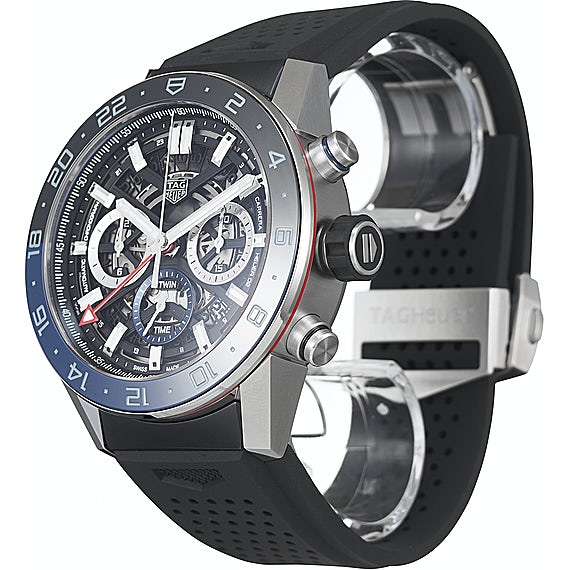 Tag Heuer Carrera Automatic Chronograph Steel & Ceramic Black Dial Black Rubber Strap Watch for Men - CBG2A1Z.FT6157