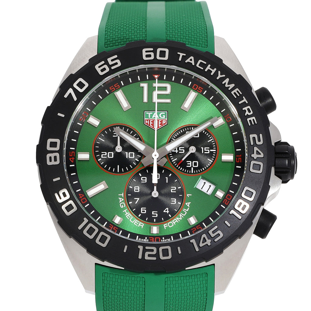 Tag Heuer Formula 1 Chronograph Green Dial Green Rubber Strap Watch for Men - CAZ101AP.FT8056