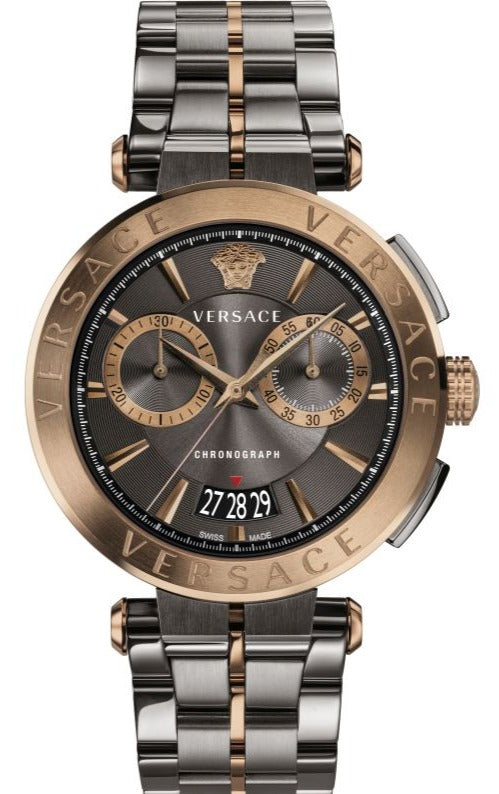 Versace Aion Chronograph Black Dial Grey Steel Strap Watch for Men - VBR050017