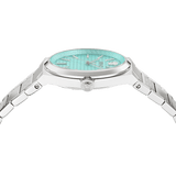 Versace V-Auria Quartz Turquoise Dial Silver Steel Strap Watch for Women - VE0F00225