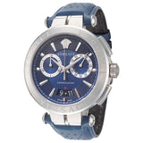 Versace Aion Chronograph Blue Dial Blue Leather Strap Watch for Men - VE1D01220