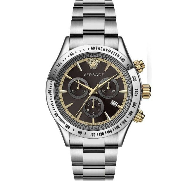 Versace Classic Chronograph Quartz Black Dial Silver Steel Strap Watch For Men - VEV700419