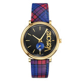 Versace V-Circle The Clans Edition Black Dial Red & Blue Leather Strap Watch for Women - VEBQ00218