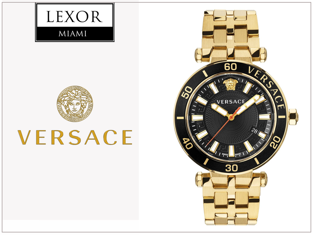 Versace Greca Sport Quartz Black Dial Gold Steel Strap Watch for Men - VEZ300721