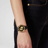 Versace Shadov Gold Dial Green Leather Strap Watch For Women - VEBM01018