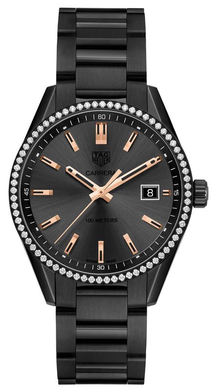 Tag Heuer Carrera Quartz Diamonds Black Dial Black Steel Strap Watch for Women - WAR1115.BA0602