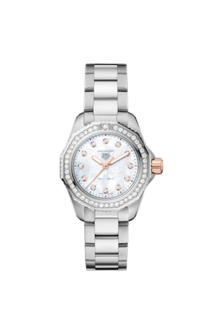 Tag Heuer Aquaracer Professional 200 Quartz Diamonds Mother of Pearl Dial Silver Steel Strap Watch for Women - WBP1451.BA0622