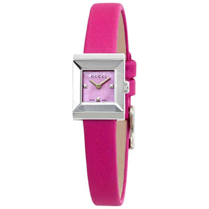 Gucci G-Frame Square Fuchsia Mother of Pearl Dial Fuchsia Leather Strap Watch For Women - YA128533