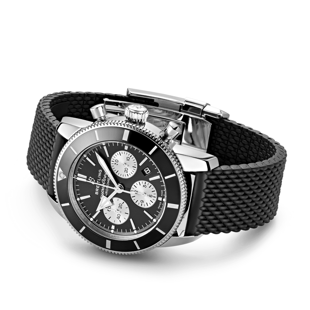 Breitling Superocean Heritage B01 Chronograph 44 Black Dial Black Mesh Bracelet Watch for Men - AB0162121B1S1
