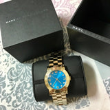 Marc Jacobs Amy Blue Dial Gold Steel Strap Watch for Women - MBM3303