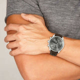 Hugo Boss Time One Chronograph Black Dial Black Leather Strap Watch for Men - 1513430