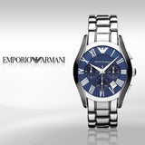 Emporio Armani Classic Blue Dial Silver Steel Strap Watch For Men - AR1635