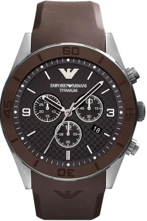 Emporio Armani Sportivo Chronograph Black Dial Brown Silicone Strap Watch for Men - AR9501