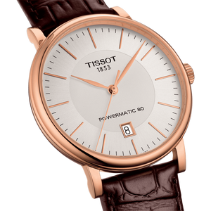 Tissot Carson Premium Powermatic 80 White Dial Brown Leather Strap Watch For Men - T122.407.36.031.00