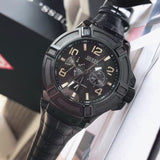 Guess Rigor Analog Black Dial Black Leather Strap Watch For Men - W0040G1