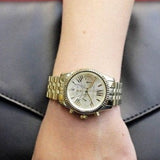 Michael Kors Lexington Chronograph Gold Dial Gold Steel Strap Watch for Women - MK5556
