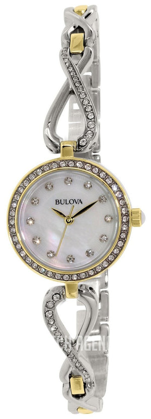 Bulova Analog Crystals Mother of Pearl Dial Silver Steel Strap Watch for Women - 98X109