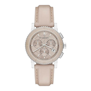 Burberry The City Chronograph Rose Gold Dial Beige Leather Strap Watch For Women - BU9702