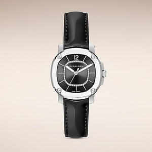 Burberry The Britain Diamonds Black Dial Black Leather Strap Watch for Women - BBY1809
