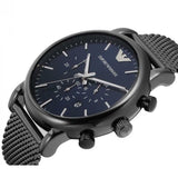 Emporio Armani Chronograph Blue Dial Gun Metallic Mesh Bracelet Watch For Men - AR1979