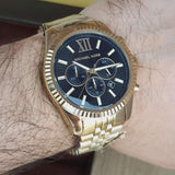 Michael Kors Lexington Chronograph Black Dial Gold Steel Strap Watch for Men - MK8286