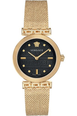 Versace Meander Black Dial Gold Mesh Bracelet Watch for Women - VELW00720
