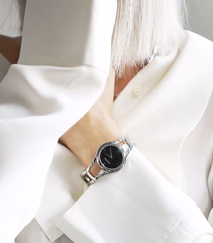 Calvin Klein Class Black Dial Silver Steel Strap Watch for Women - K6R23121