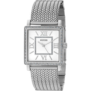 Guess Highline White Dial Silver Mesh Bracelet Watch For Women - W0826L1