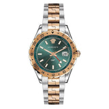 Versace Hellenyium GMT Green Dial Two Tone Steel Strap Watch for Men - V11050015