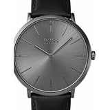 Hugo Boss Modern Grey Dial Black Leather Strap Watch for Men - 1513540