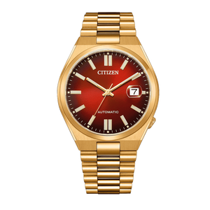 Citizen Tsuyosa Automatic Red Dial Gold Steel Strap Watch For Men - NJ0153-82X