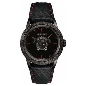 Versace Palazzo Empire Black Dial Black Leather Strap Watch for Men - VERD00218