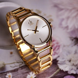 Calvin Klein Stately Silver Dial Gold Steel Strap Watch for Women - K3G23526