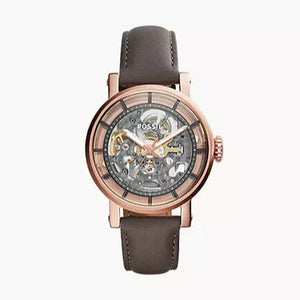 Fossil Boyfriend Automatic Skeleton Grey Dial Grey Leather Strap Watch for Women - ME3089